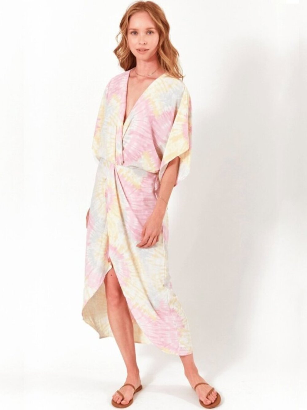 Lezat Joey Maxi Dress Pink Sorbet Tie Dye L #A1829